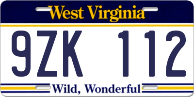 WV license plate 9ZK112