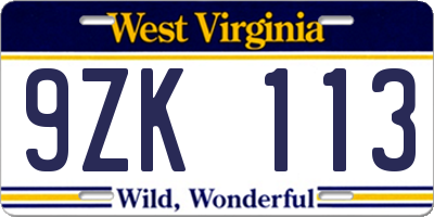 WV license plate 9ZK113