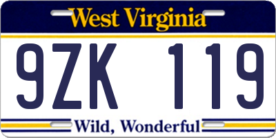 WV license plate 9ZK119