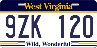 WV license plate 9ZK120