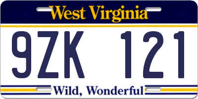 WV license plate 9ZK121