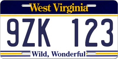 WV license plate 9ZK123