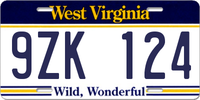 WV license plate 9ZK124