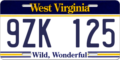 WV license plate 9ZK125