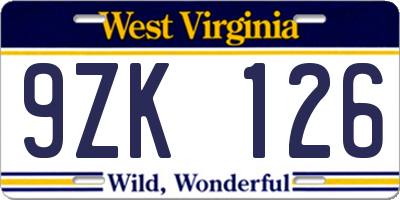 WV license plate 9ZK126