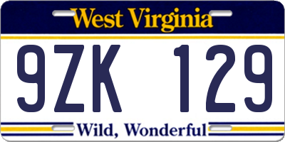 WV license plate 9ZK129