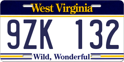 WV license plate 9ZK132