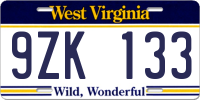 WV license plate 9ZK133