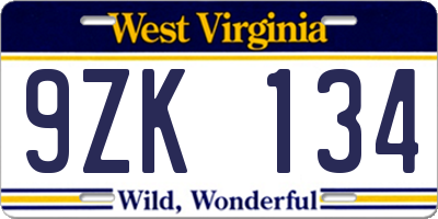 WV license plate 9ZK134