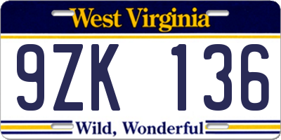 WV license plate 9ZK136