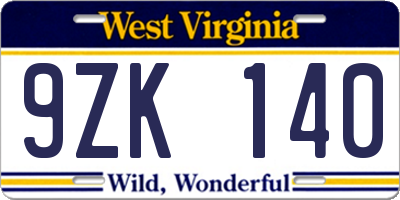 WV license plate 9ZK140