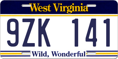 WV license plate 9ZK141