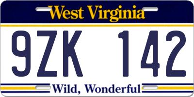 WV license plate 9ZK142