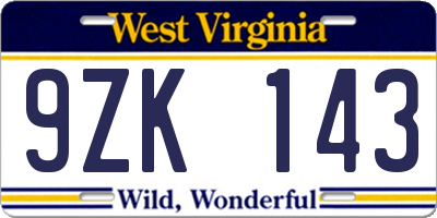 WV license plate 9ZK143
