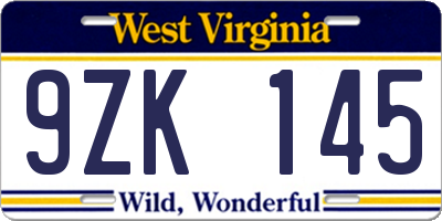 WV license plate 9ZK145