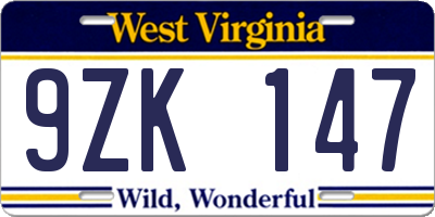 WV license plate 9ZK147