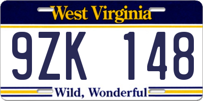WV license plate 9ZK148