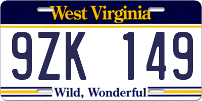 WV license plate 9ZK149