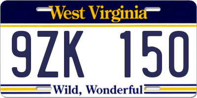 WV license plate 9ZK150