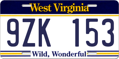 WV license plate 9ZK153