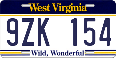 WV license plate 9ZK154