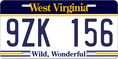 WV license plate 9ZK156
