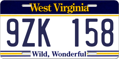 WV license plate 9ZK158