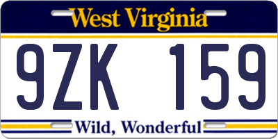 WV license plate 9ZK159