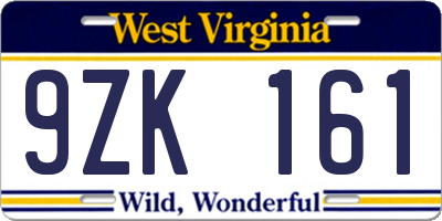 WV license plate 9ZK161