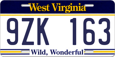 WV license plate 9ZK163
