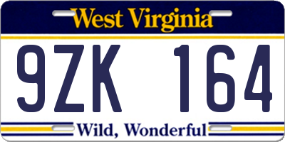 WV license plate 9ZK164
