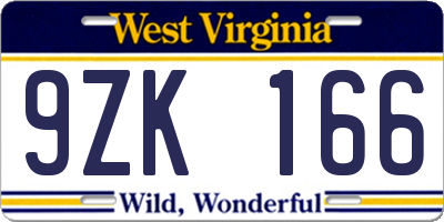 WV license plate 9ZK166