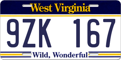 WV license plate 9ZK167