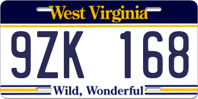 WV license plate 9ZK168