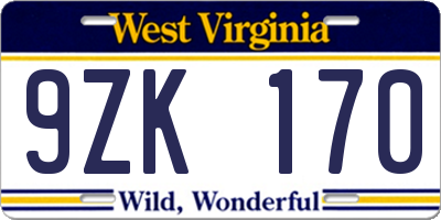 WV license plate 9ZK170