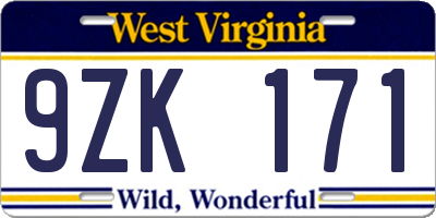 WV license plate 9ZK171