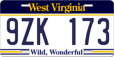 WV license plate 9ZK173