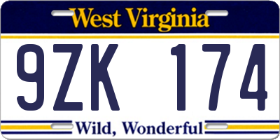 WV license plate 9ZK174