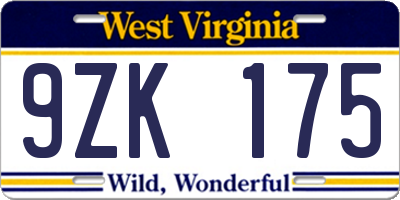 WV license plate 9ZK175