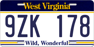 WV license plate 9ZK178