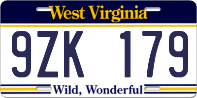 WV license plate 9ZK179