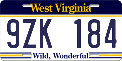 WV license plate 9ZK184
