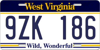 WV license plate 9ZK186