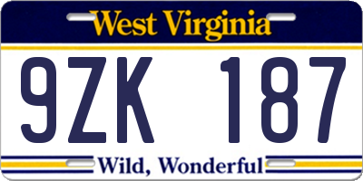 WV license plate 9ZK187