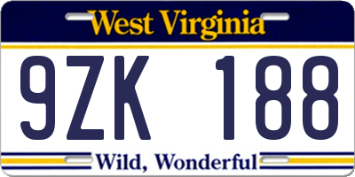 WV license plate 9ZK188