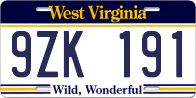 WV license plate 9ZK191