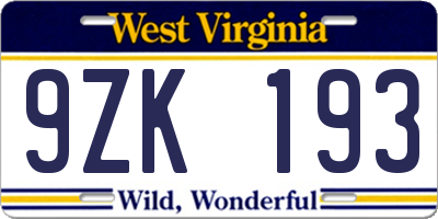 WV license plate 9ZK193
