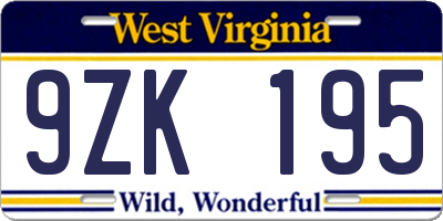 WV license plate 9ZK195