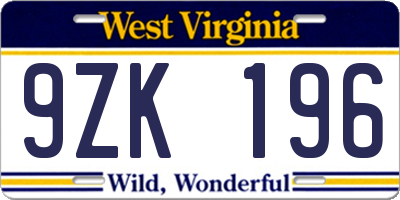 WV license plate 9ZK196