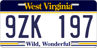 WV license plate 9ZK197